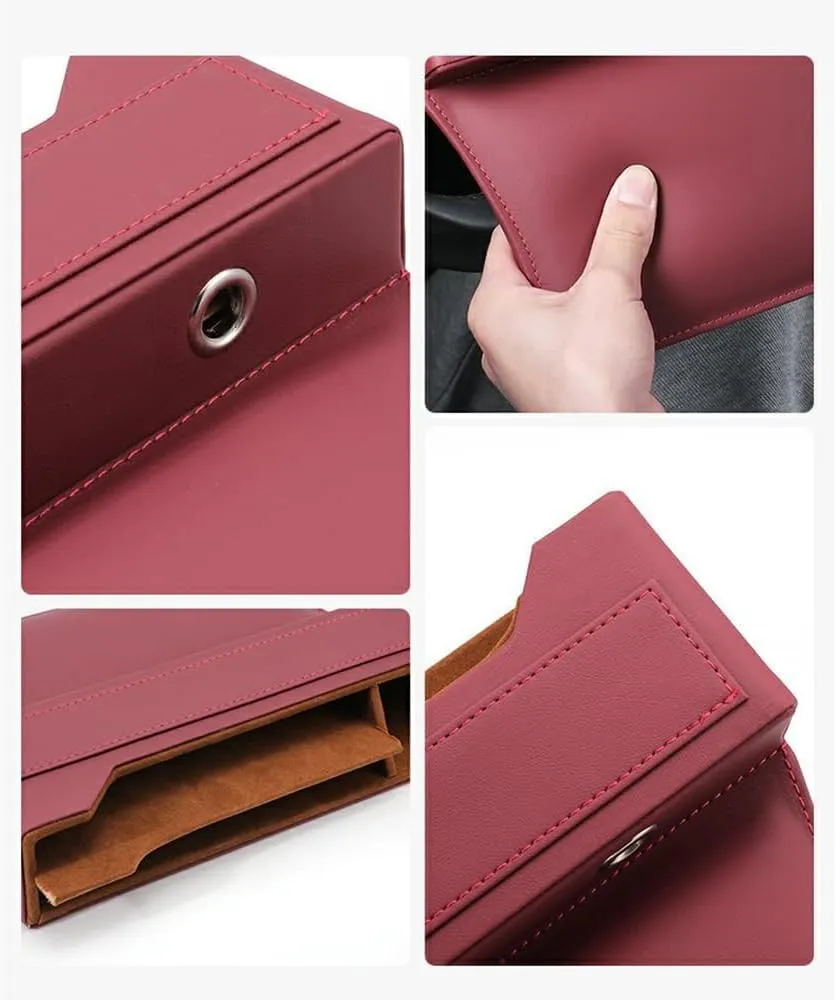 Car Seat Storage Box for Rolls-Royce Phantom Ghost Cullinan Wraith Dawn Series Car Seat Gap Organizer Seat Side Bag Reserved Charging Cable Hole Car Accessories,Red