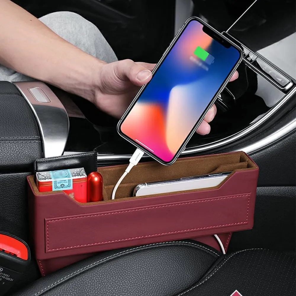 Car Seat Storage Box for Rolls-Royce Phantom Ghost Cullinan Wraith Dawn Series Car Seat Gap Organizer Seat Side Bag Reserved Charging Cable Hole Car Accessories,Red