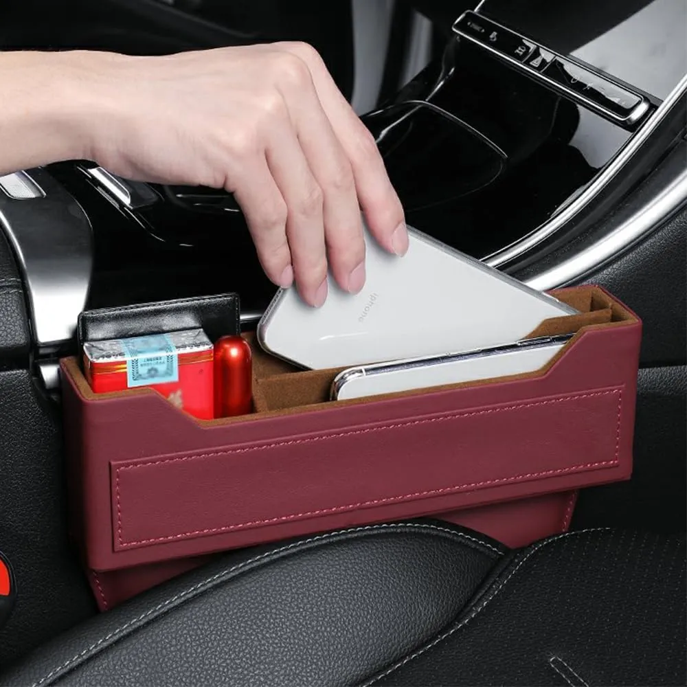 Car Seat Storage Box for Rolls-Royce Phantom Ghost Cullinan Wraith Dawn Series Car Seat Gap Organizer Seat Side Bag Reserved Charging Cable Hole Car Accessories,Red