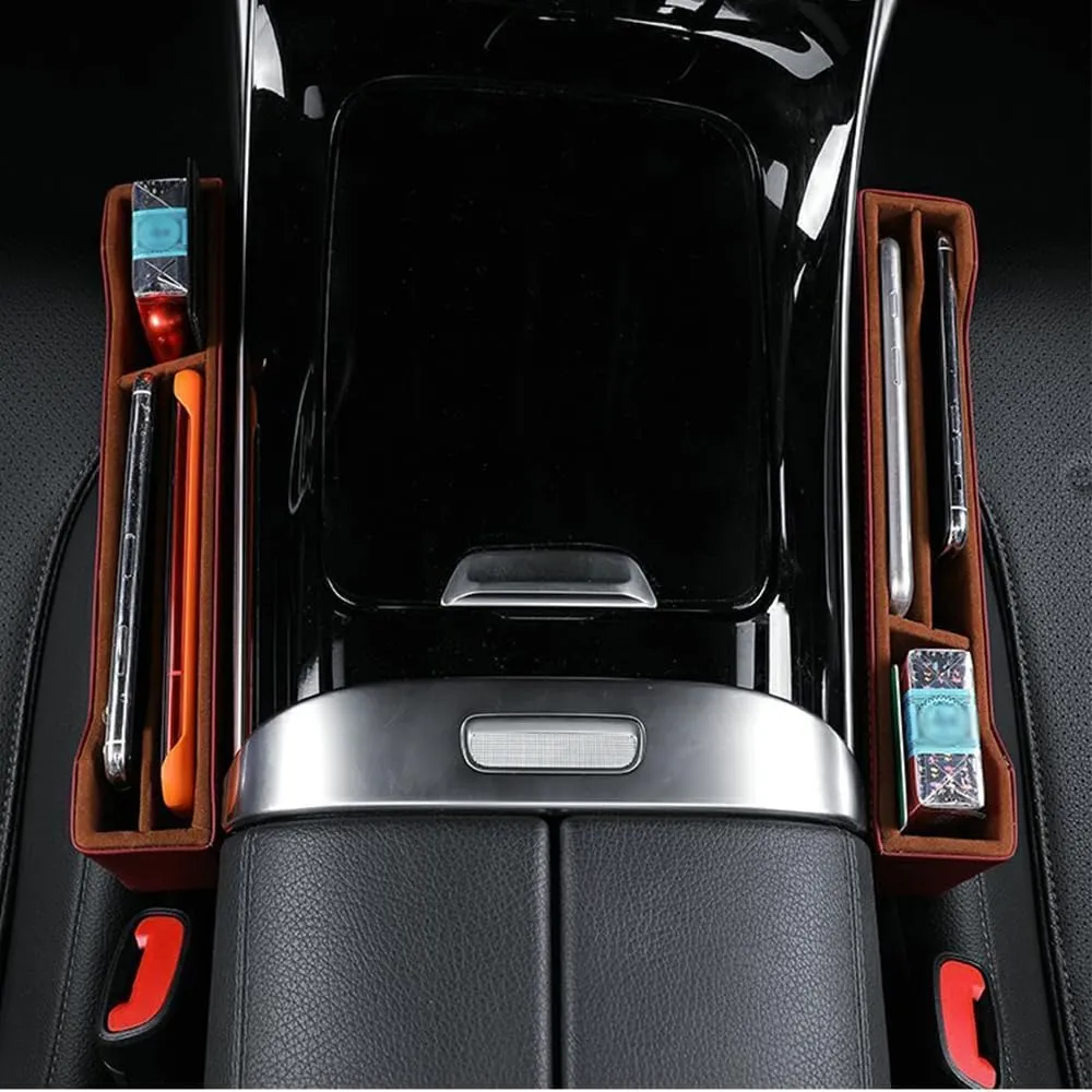 Car Seat Storage Box for Rolls-Royce Phantom Ghost Cullinan Wraith Dawn Series Car Seat Gap Organizer Seat Side Bag Reserved Charging Cable Hole Car Accessories,Red