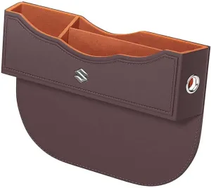 Car Seat Storage Box for Suzuki Grand Vitara Sx4 Swift Alto Jimny Series Car Seat Gap Organizer Seat Side Bag Reserved Charging Cable Hole Car Accessories, Two Pieces-Brown