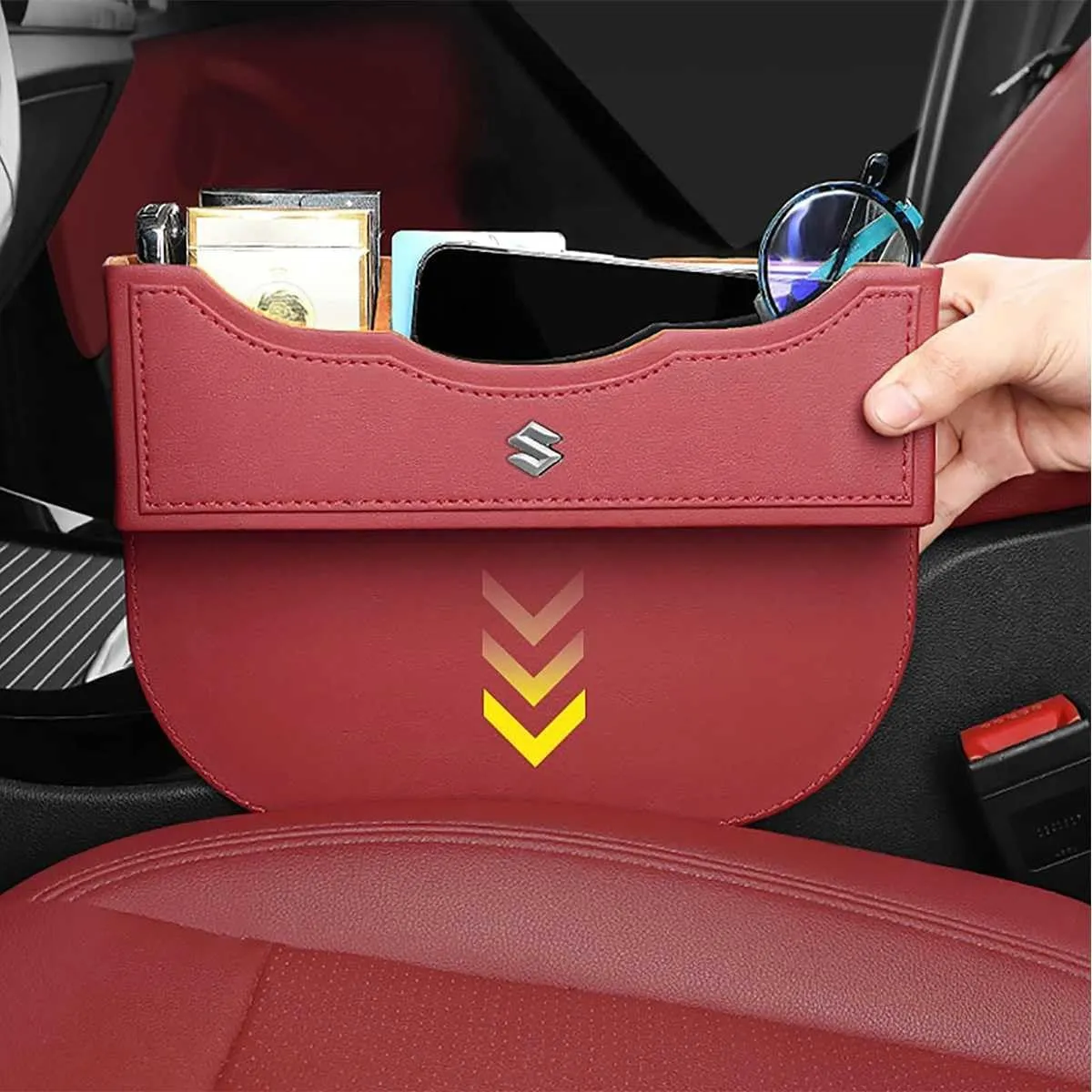 Car Seat Storage Box for Suzuki Grand Vitara Sx4 Swift Alto Jimny Series Car Seat Gap Organizer Seat Side Bag Reserved Charging Cable Hole Car Accessories,One Piece-Red