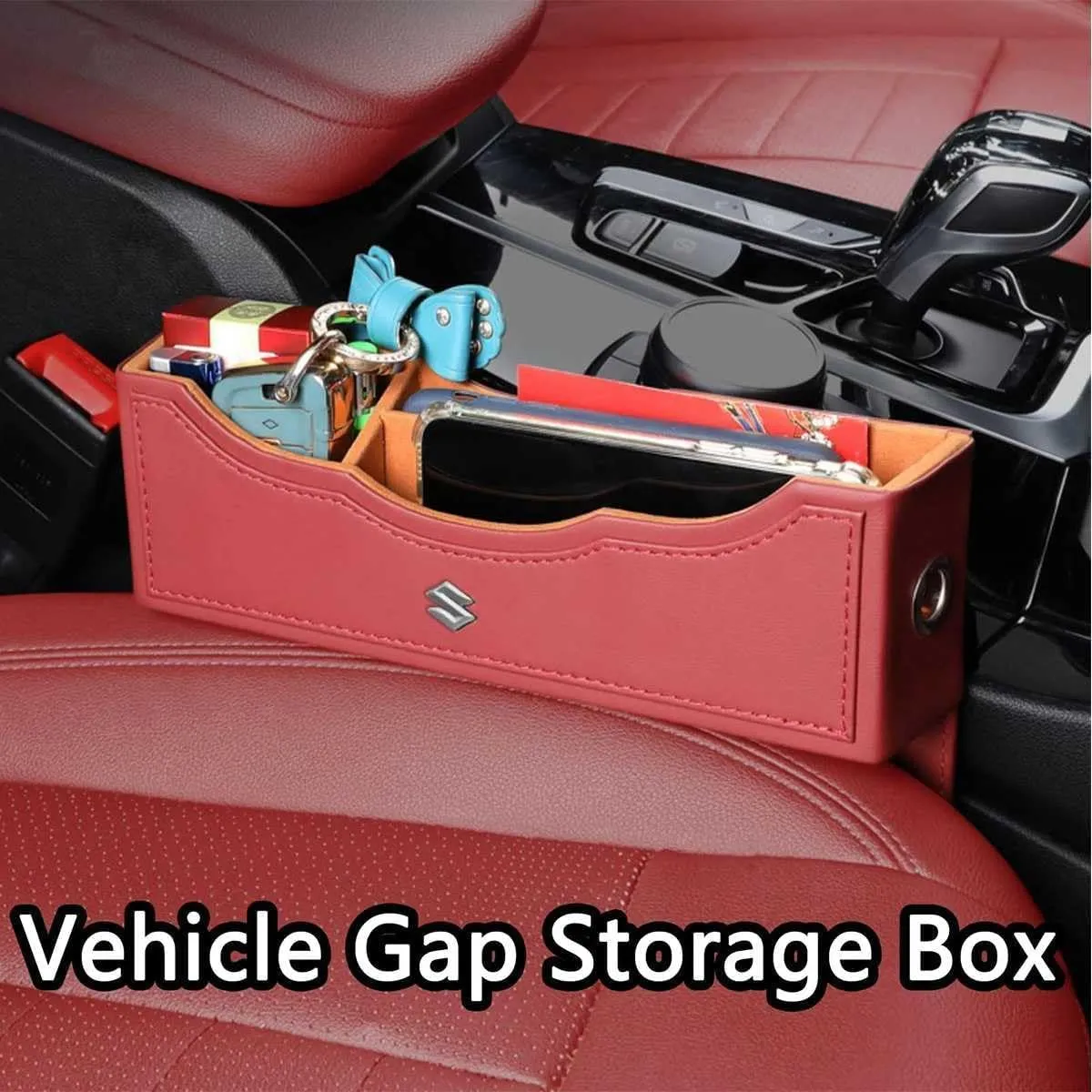 Car Seat Storage Box for Suzuki Grand Vitara Sx4 Swift Alto Jimny Series Car Seat Gap Organizer Seat Side Bag Reserved Charging Cable Hole Car Accessories,One Piece-Red