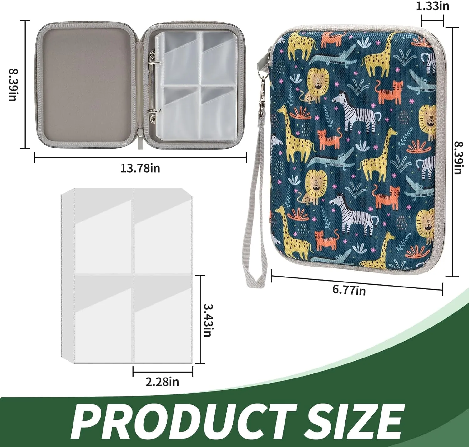 Card Case for Yoto cards, Soft Portable Folder with Zipper & 80 Pockets Player & Mini Audiobook Cards, Card Binder Holder with Sleeves for Travel (Animals), YT-BR-80P
