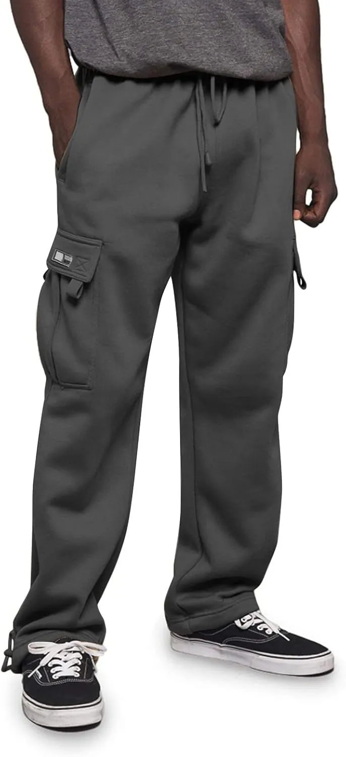 Cargo Pants for Men Pants Solid Color Track Cuff Lace up Workout Pants with Pocket Athletic Loose Fit