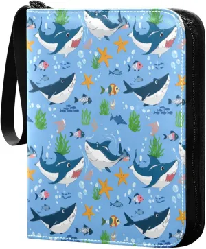 Cartoon Sharks Card Binder 4 Pockets, 400 Pockets Trading Card Binder Removable Card Albums Card Holder for Games, Sports, Football, Baseball Cards