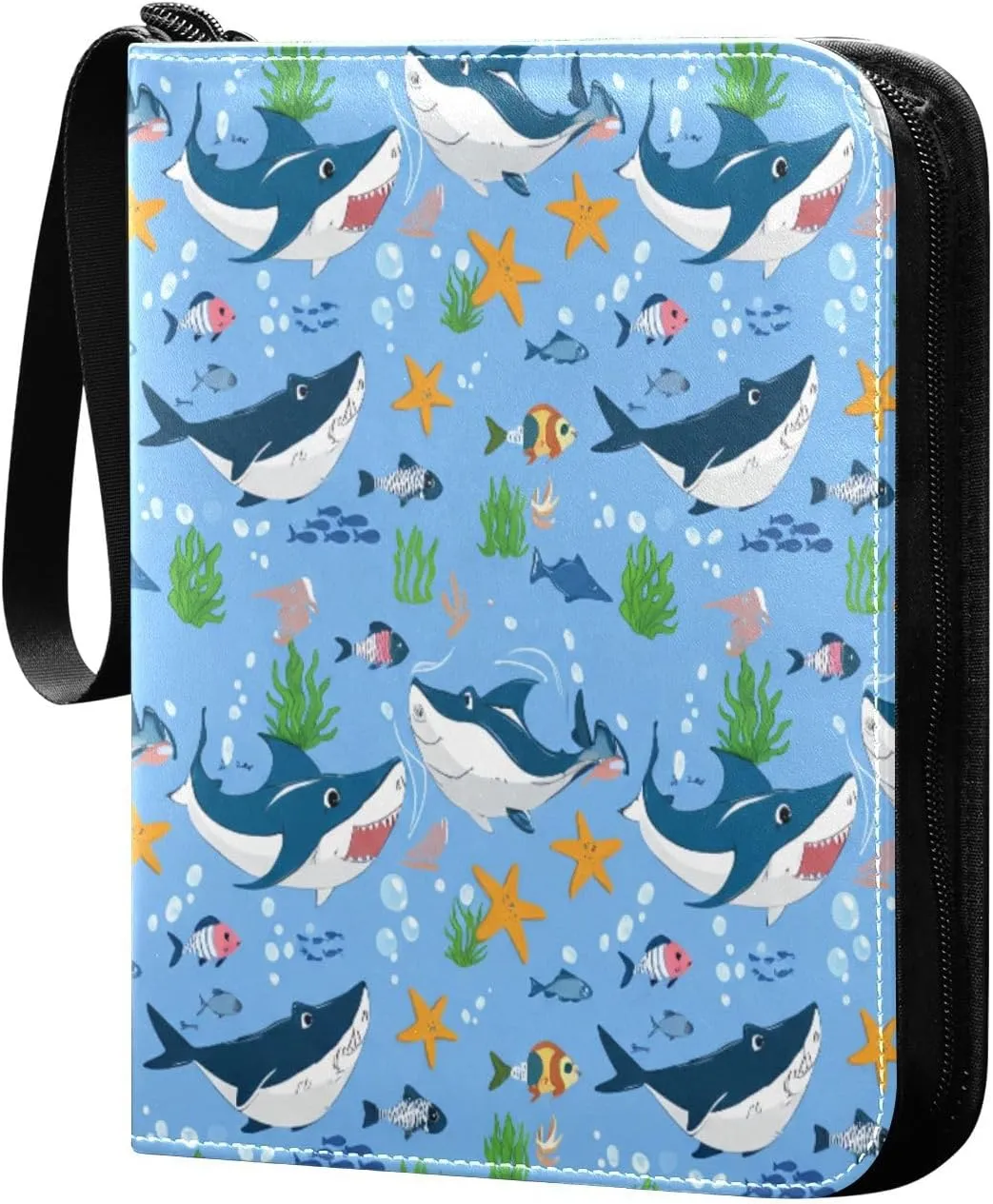 Cartoon Sharks Card Binder 4 Pockets, 400 Pockets Trading Card Binder Removable Card Albums Card Holder for Games, Sports, Football, Baseball Cards