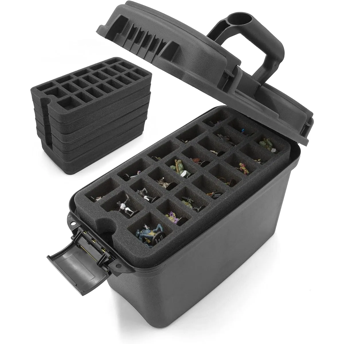 CASEMATIX Miniature Storage Hardshell Figure Case - 105 Slot Figure Carrying Case with Customizable Foam Tray for Warhammer 40K DND and More