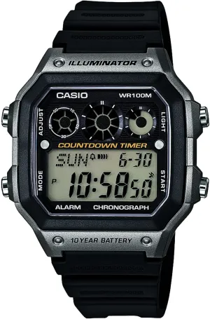 Casio AE-1300WH Series | Watches for Men | Digital Watch | Black | 1/100 SEC Stopwatch | 9 Interval Timers | LED Light | 100M WR | Multi Alarm | Calendar | World Time | 12/24 Hour Format | 10 Yr Batt