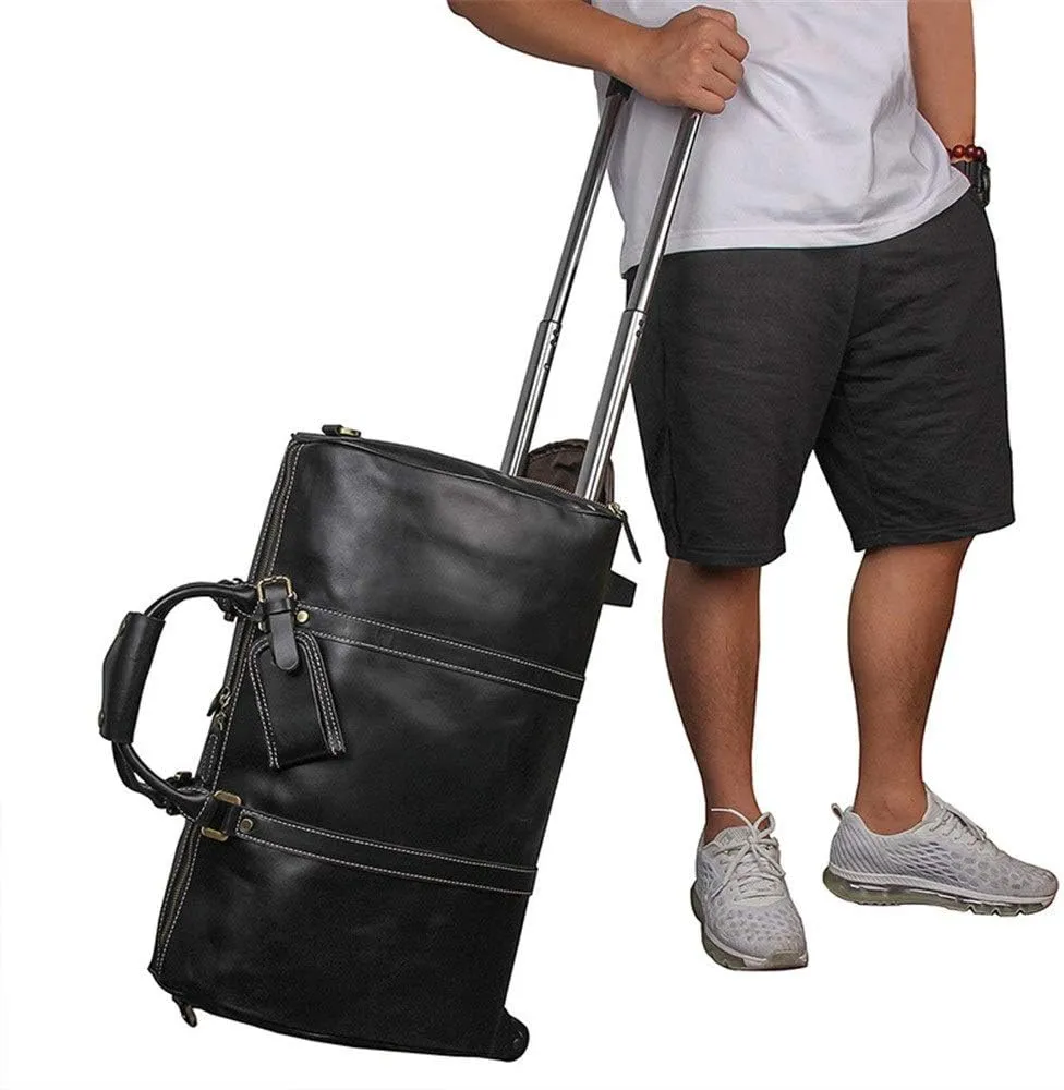 CcacHe Adult Fashion Wheeled Luggage Travel Duffel Bag Rolling Suitcase Trolley Overnight Weekender Gym Tote Handbag Briefcase Sports Overnight Gym Luggage Weekend T (Color : Black, Size : Glossy Le