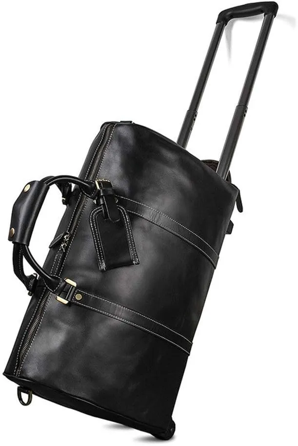 CcacHe Adult Fashion Wheeled Luggage Travel Duffel Bag Rolling Suitcase Trolley Overnight Weekender Gym Tote Handbag Briefcase Sports Overnight Gym Luggage Weekend T (Color : Black, Size : Glossy Le