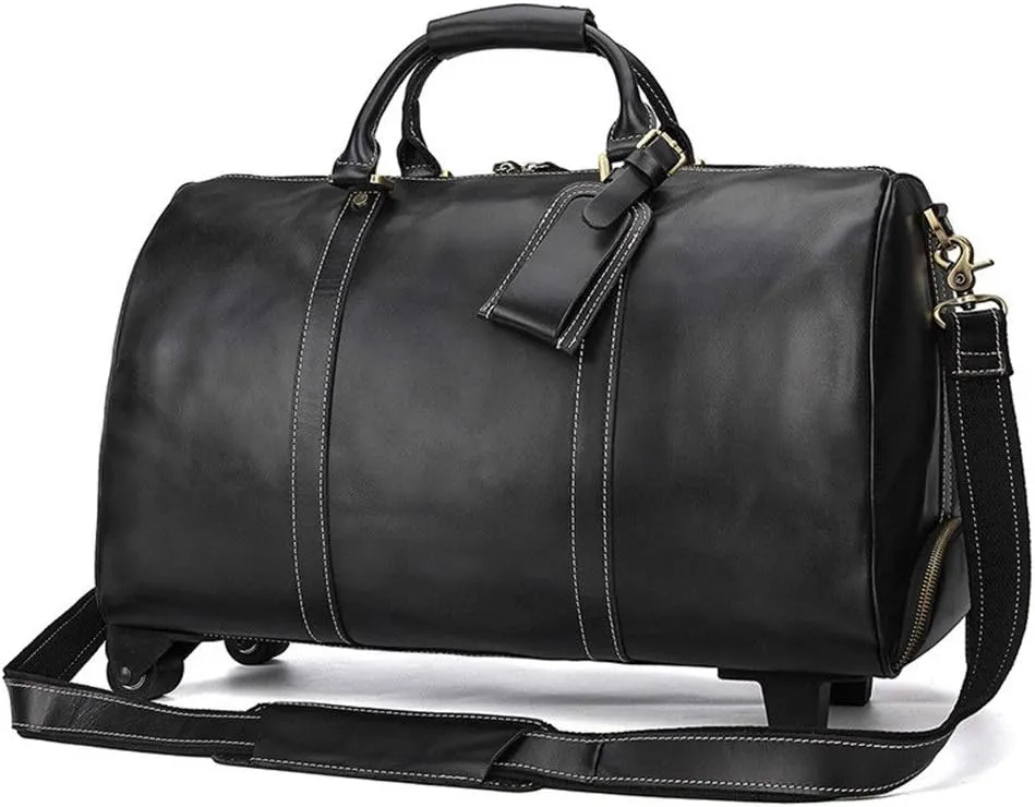CcacHe Adult Fashion Wheeled Luggage Travel Duffel Bag Rolling Suitcase Trolley Overnight Weekender Gym Tote Handbag Briefcase Sports Overnight Gym Luggage Weekend T (Color : Black, Size : Glossy Le