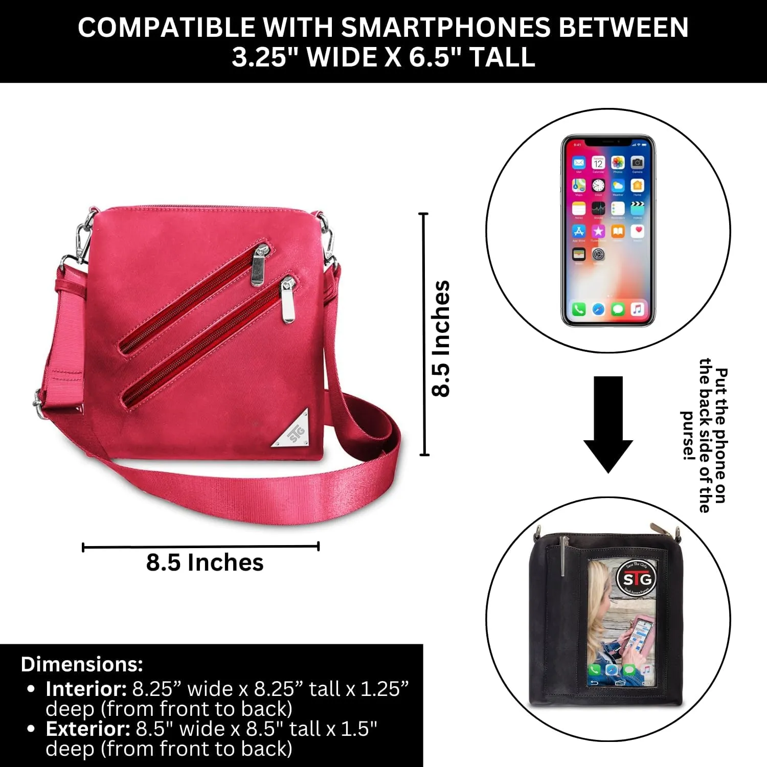 Cell Phone Purse - Touch Screen Women’s Crossbody Handbags (Zoe) - Clutch & Crossbody Phone Case