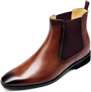 CHAMARIPA Men's Invisible Height Increasing Shoes - Leather Elevator Chelsea Shoes for Man,2-3 inches Taller.