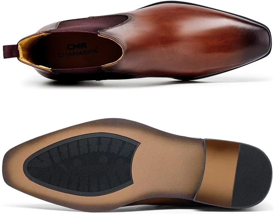 CHAMARIPA Men's Invisible Height Increasing Shoes - Leather Elevator Chelsea Shoes for Man,2-3 inches Taller.