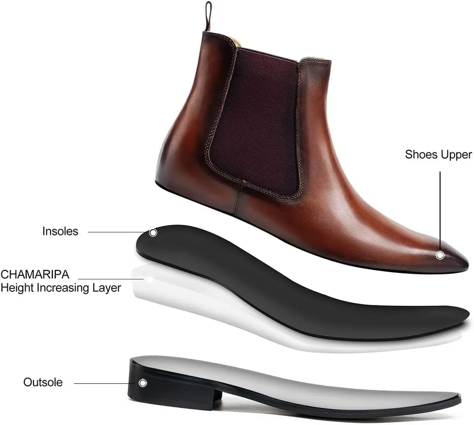 CHAMARIPA Men's Invisible Height Increasing Shoes - Leather Elevator Chelsea Shoes for Man,2-3 inches Taller.