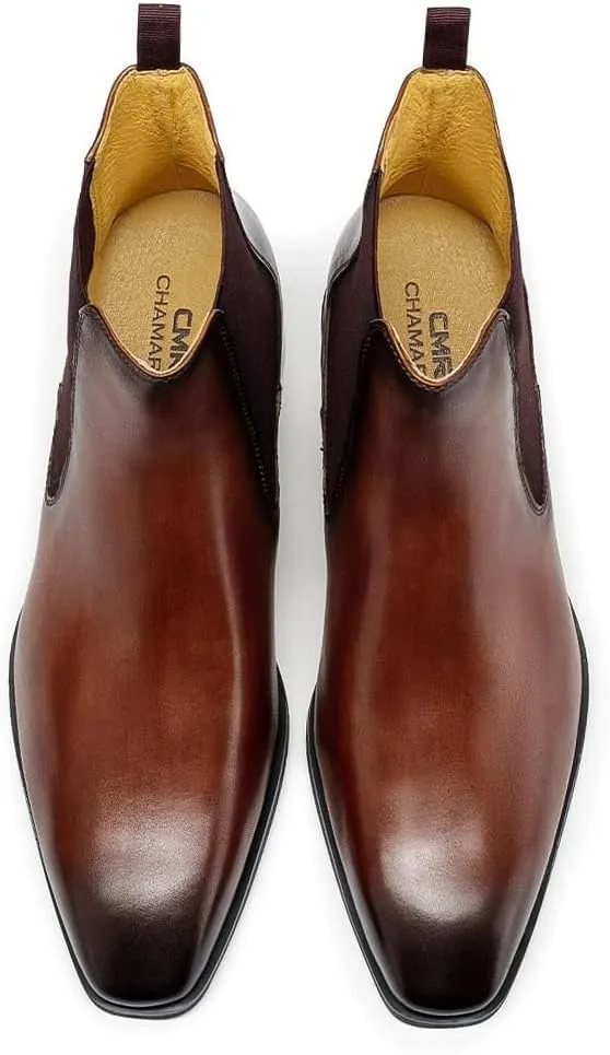 CHAMARIPA Men's Invisible Height Increasing Shoes - Leather Elevator Chelsea Shoes for Man,2-3 inches Taller.