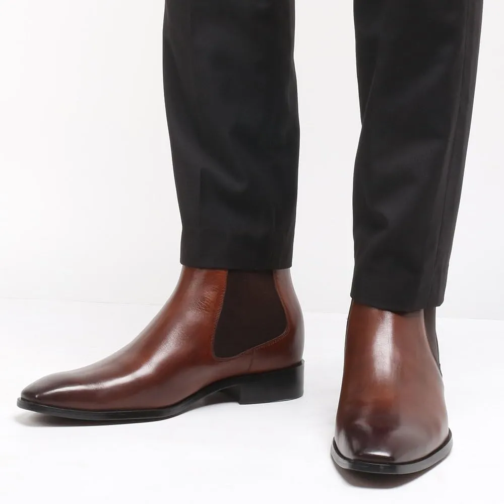 CHAMARIPA Men's Invisible Height Increasing Shoes - Leather Elevator Chelsea Shoes for Man,2-3 inches Taller.