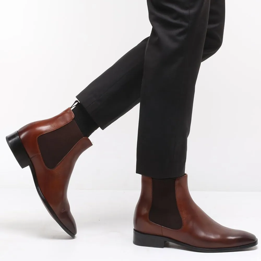 CHAMARIPA Men's Invisible Height Increasing Shoes - Leather Elevator Chelsea Shoes for Man,2-3 inches Taller.