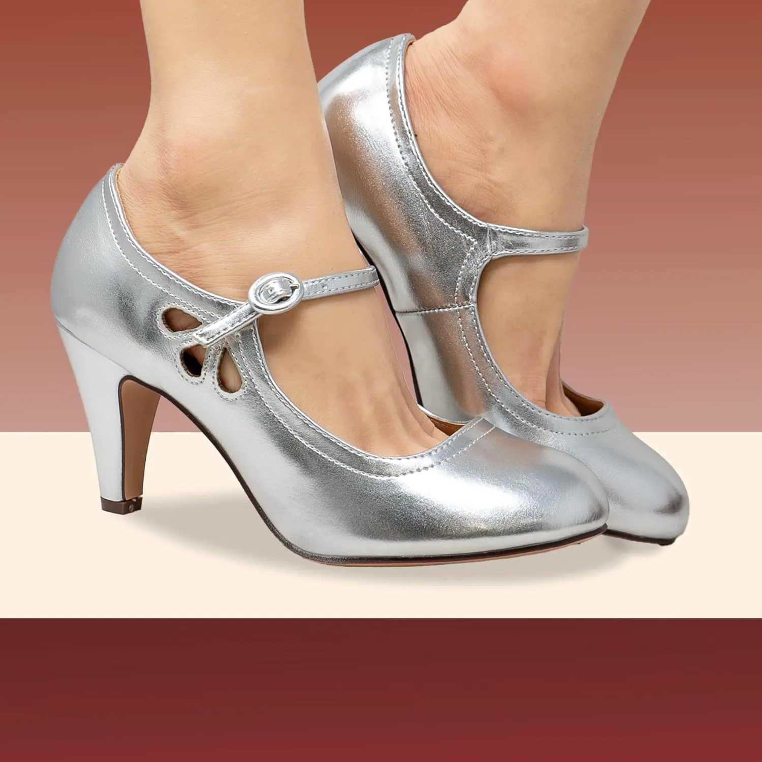 Chase & Chloe Kimmy-21 Women's Round Toe Pierced Mid Heel Mary Jane Style Dress Pumps