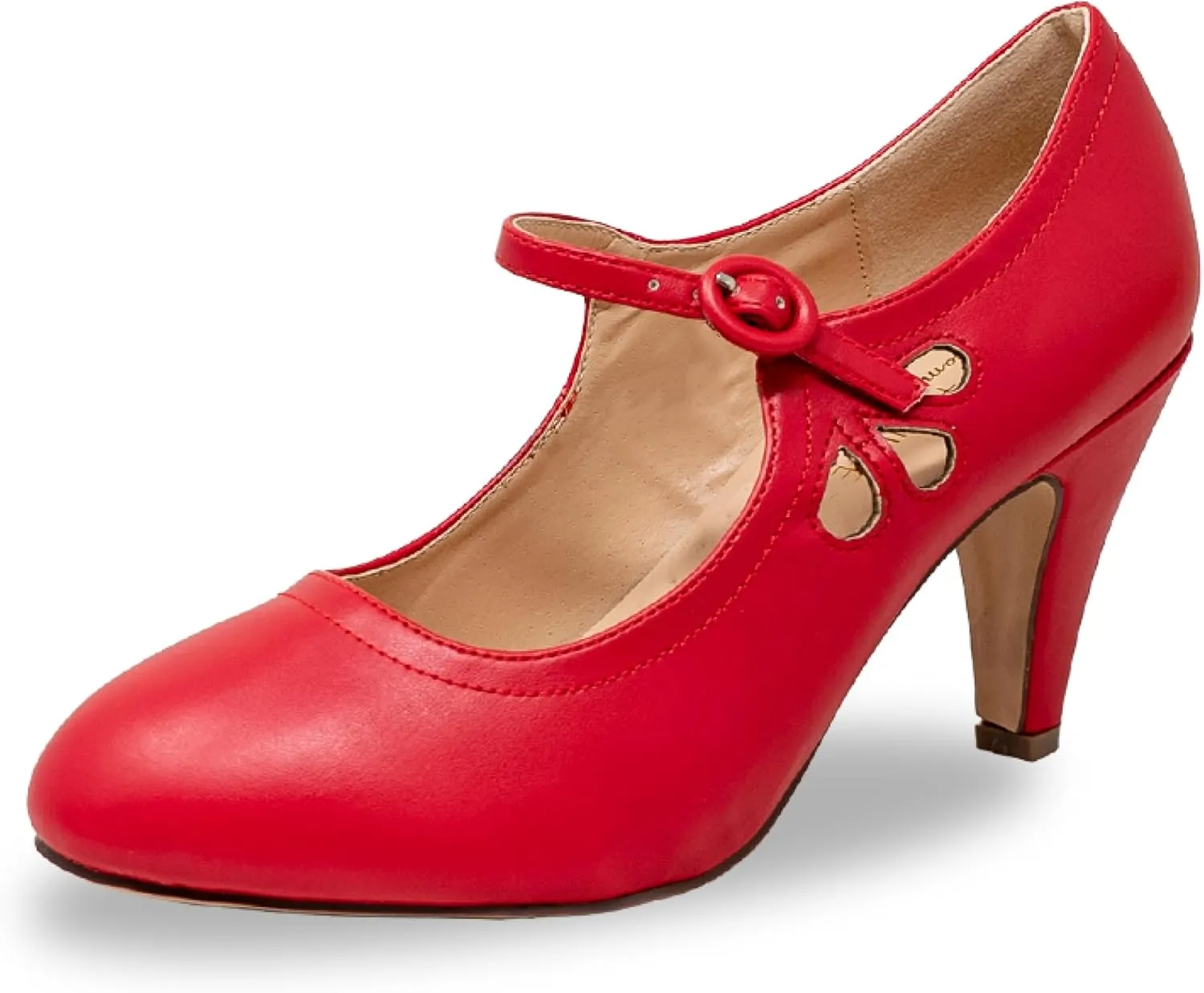 Chase & Chloe Kimmy-21 Women's Round Toe Pierced Mid Heel Mary Jane Style Dress Pumps