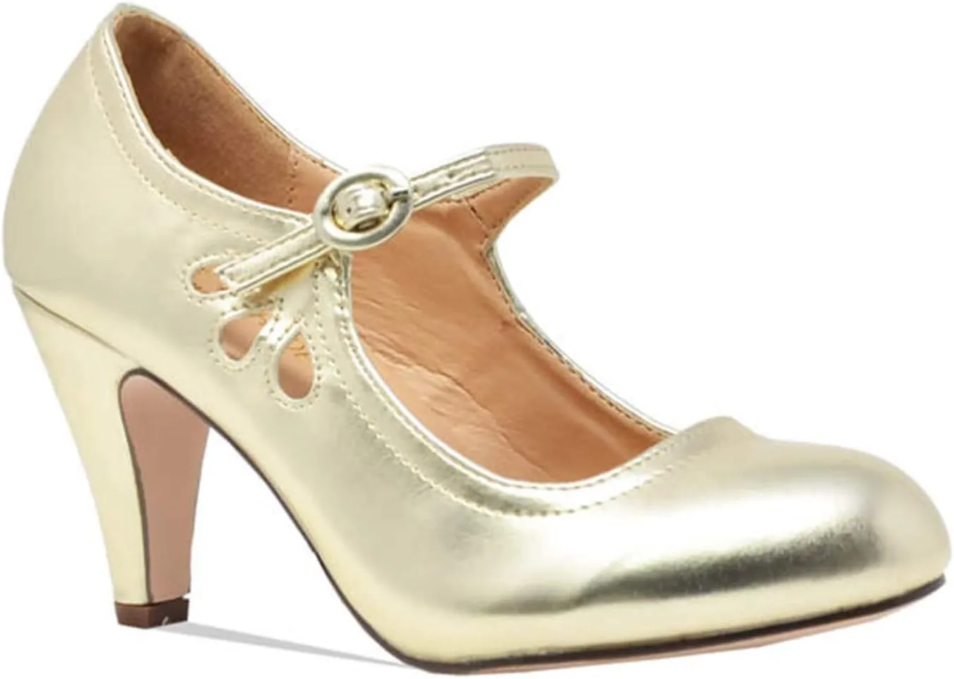 Chase & Chloe Kimmy-21 Women's Round Toe Pierced Mid Heel Mary Jane Style Dress Pumps