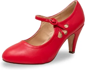 Chase & Chloe Kimmy-21 Women's Round Toe Pierced Mid Heel Mary Jane Style Dress Pumps