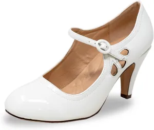 Chase & Chloe Kimmy-21 Women's Round Toe Pierced Mid Heel Mary Jane Style Dress Pumps