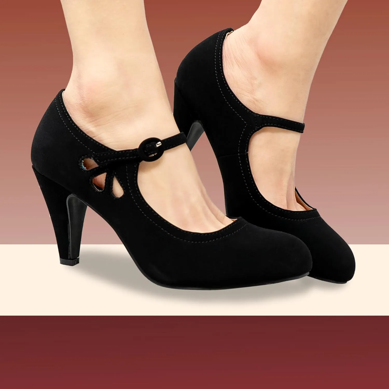 Chase & Chloe Kimmy-21 Women's Round Toe Pierced Mid Heel Mary Jane Style Dress Pumps