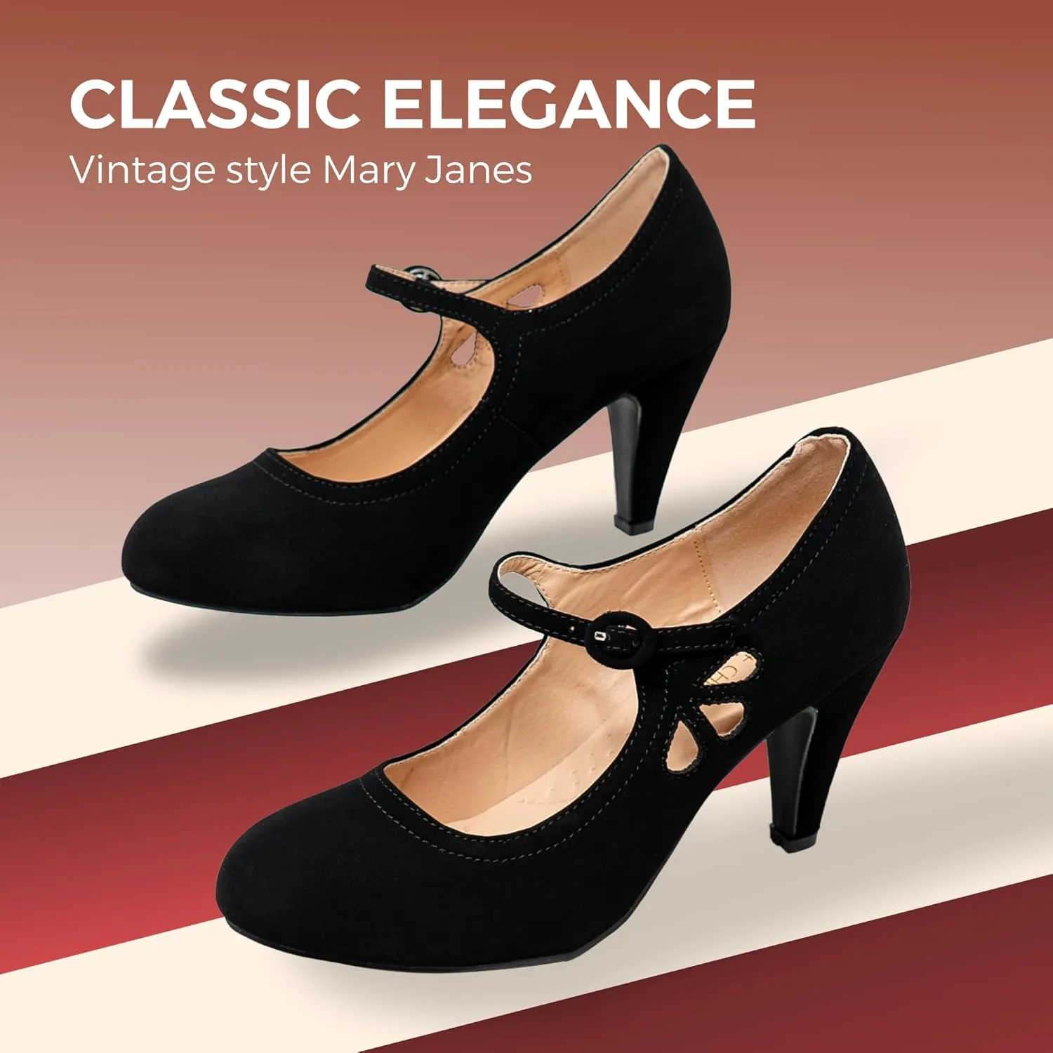 Chase & Chloe Kimmy-21 Women's Round Toe Pierced Mid Heel Mary Jane Style Dress Pumps