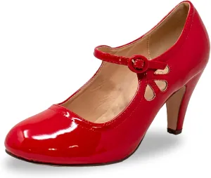 Chase & Chloe Kimmy-21 Women's Round Toe Pierced Mid Heel Mary Jane Style Dress Pumps