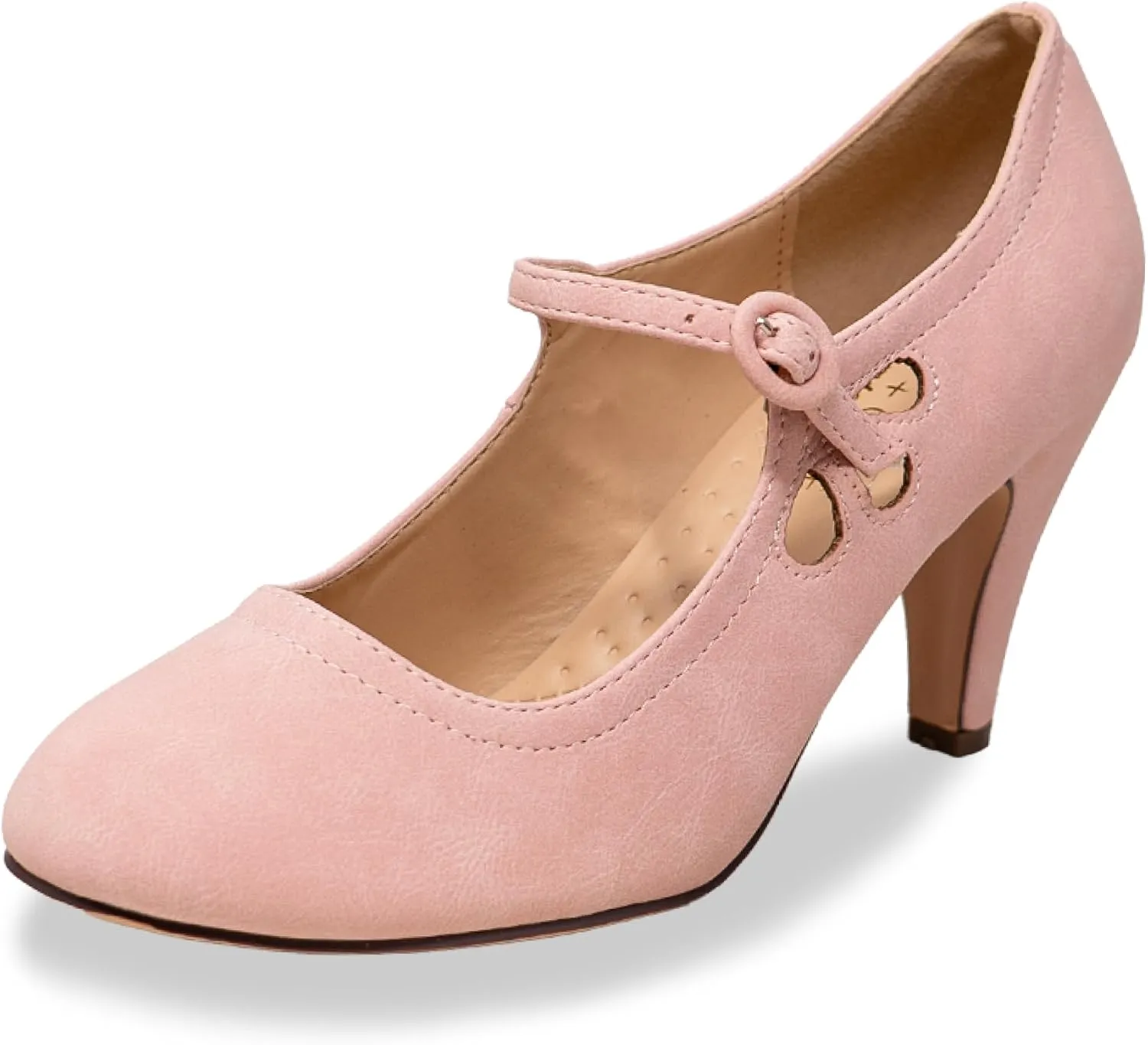 Chase & Chloe Kimmy-21 Women's Round Toe Pierced Mid Heel Mary Jane Style Dress Pumps