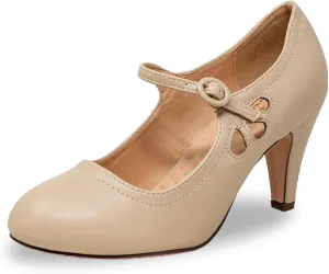 Chase & Chloe Kimmy-21 Women's Round Toe Pierced Mid Heel Mary Jane Style Dress Pumps