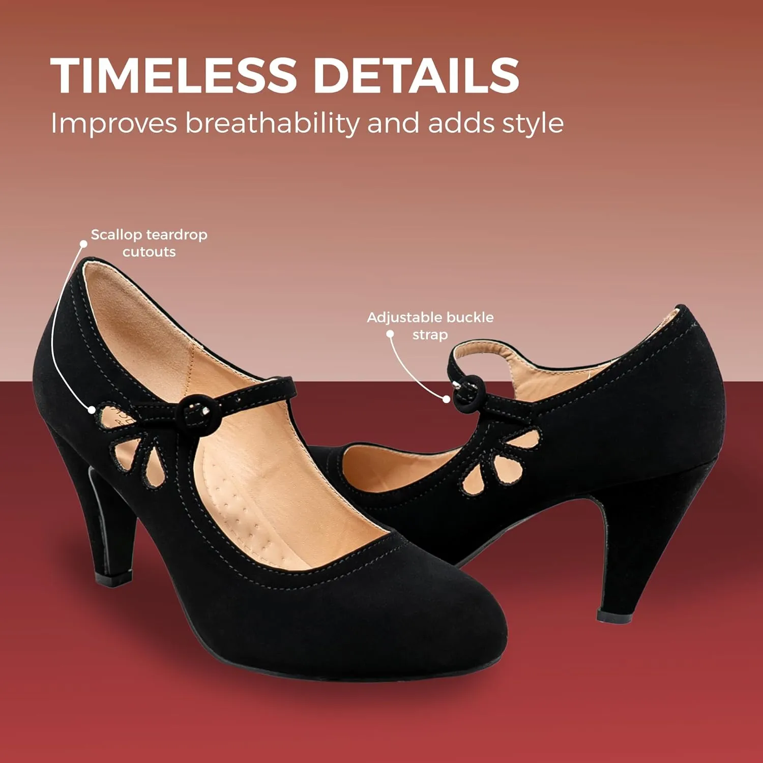 Chase & Chloe Kimmy-21 Women's Round Toe Pierced Mid Heel Mary Jane Style Dress Pumps