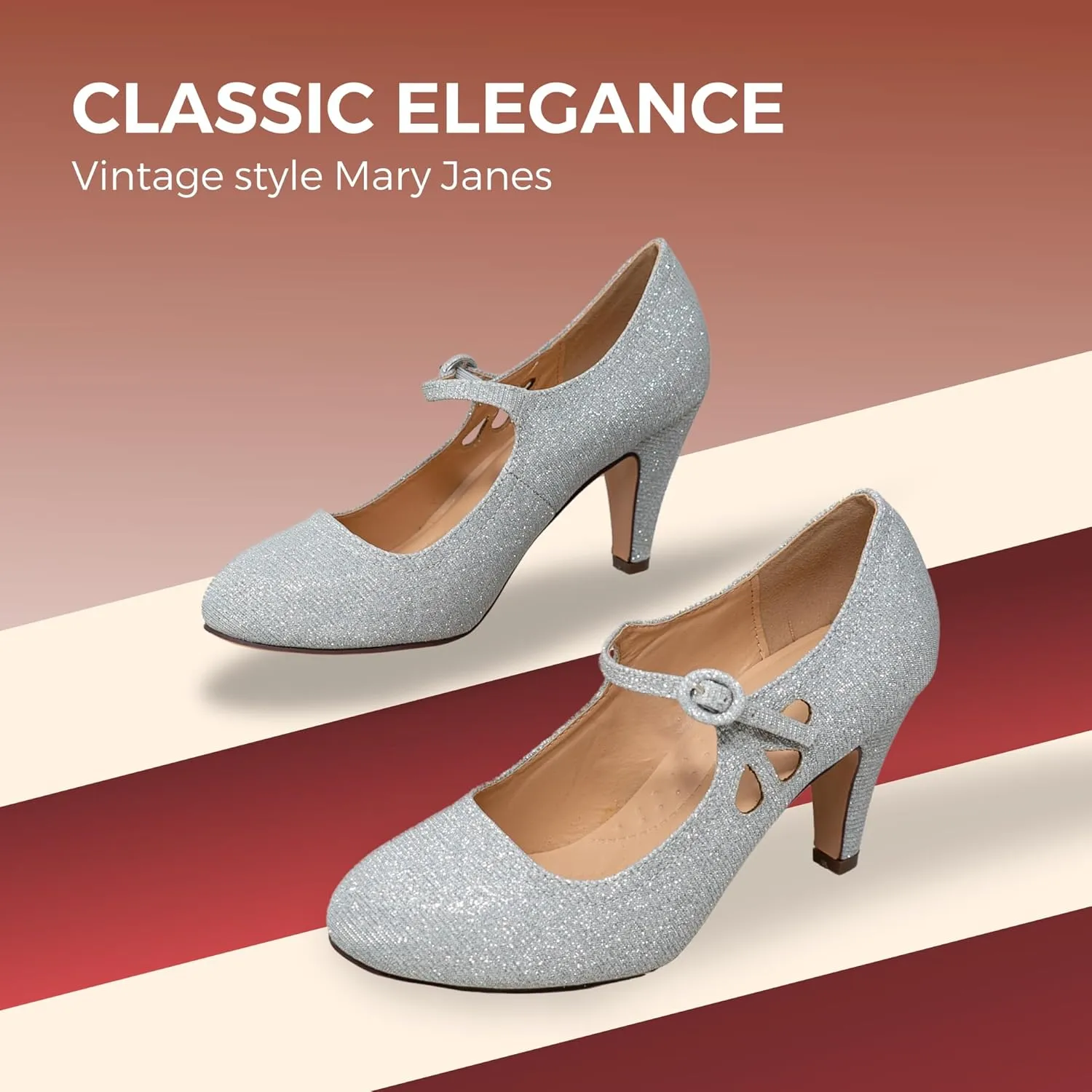 Chase & Chloe Kimmy-21 Women's Round Toe Pierced Mid Heel Mary Jane Style Dress Pumps