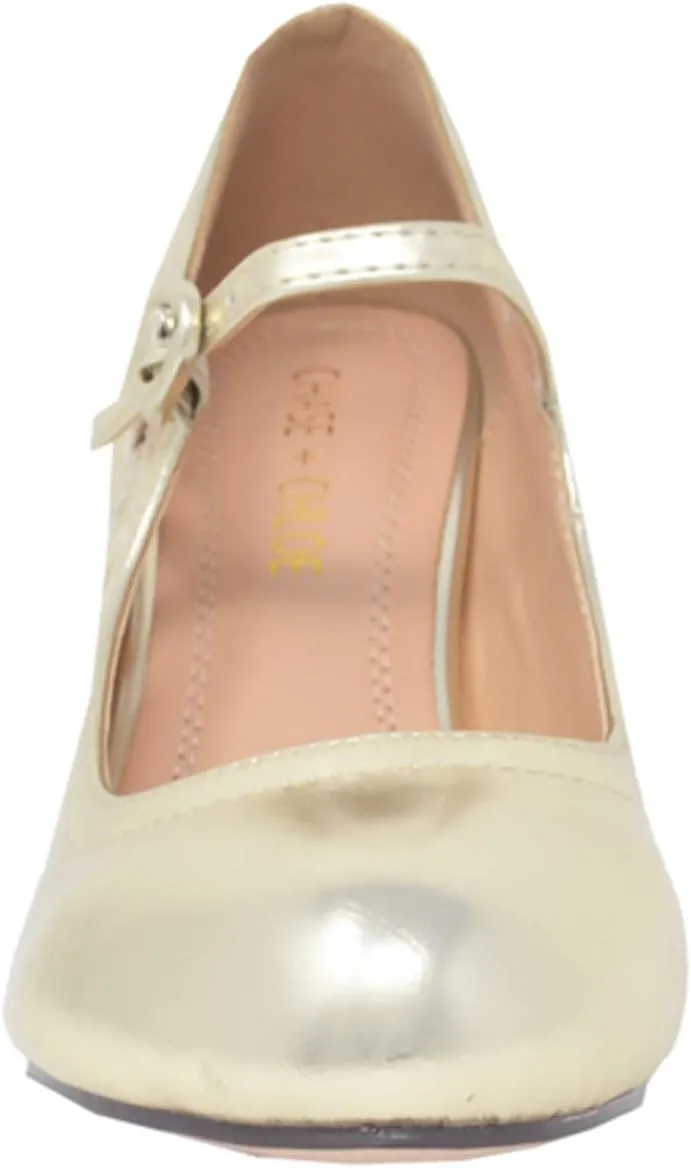 Chase & Chloe Kimmy-21 Women's Round Toe Pierced Mid Heel Mary Jane Style Dress Pumps