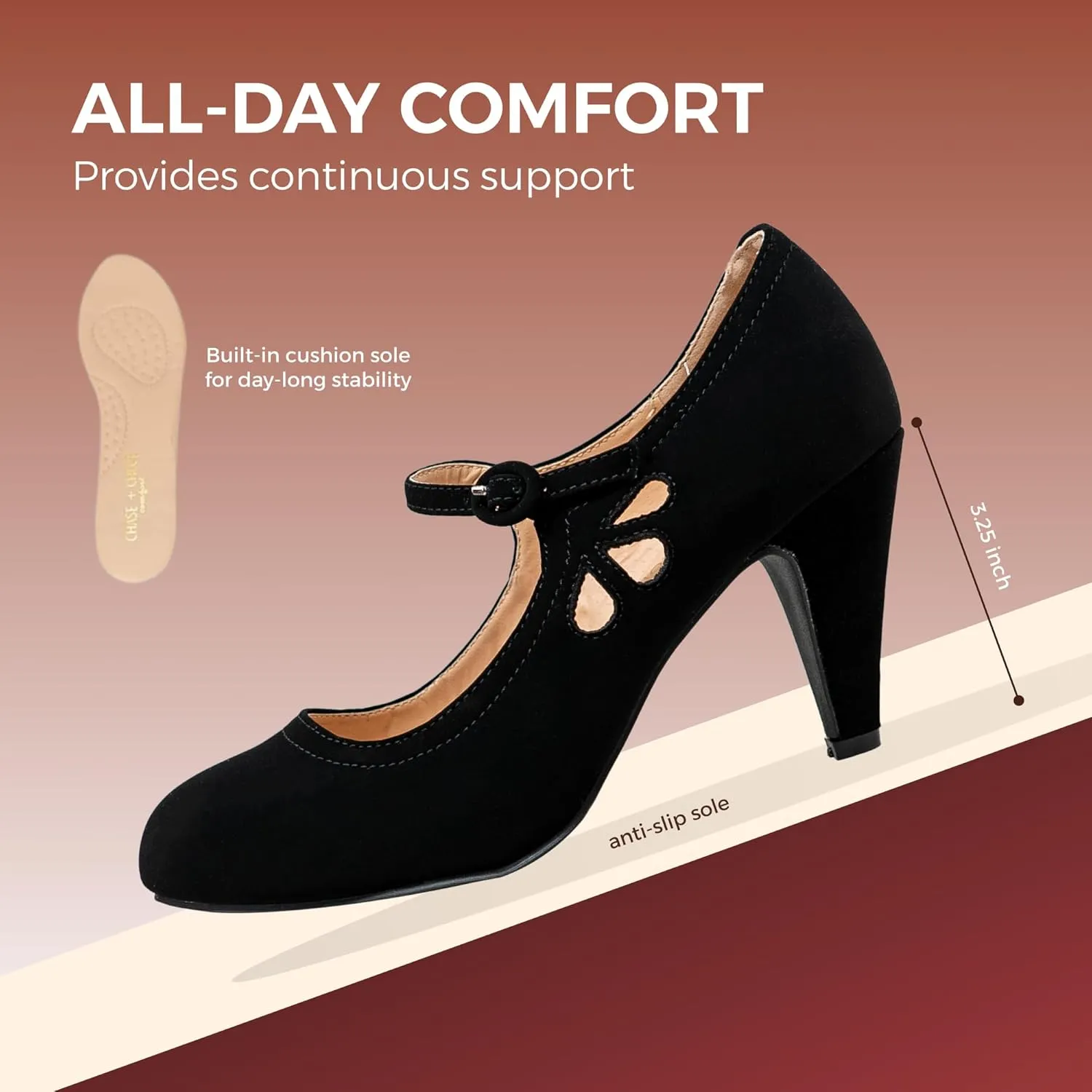 Chase & Chloe Kimmy-21 Women's Round Toe Pierced Mid Heel Mary Jane Style Dress Pumps
