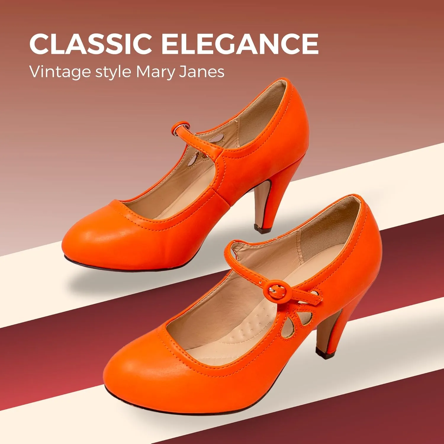 Chase & Chloe Kimmy-21 Women's Round Toe Pierced Mid Heel Mary Jane Style Dress Pumps