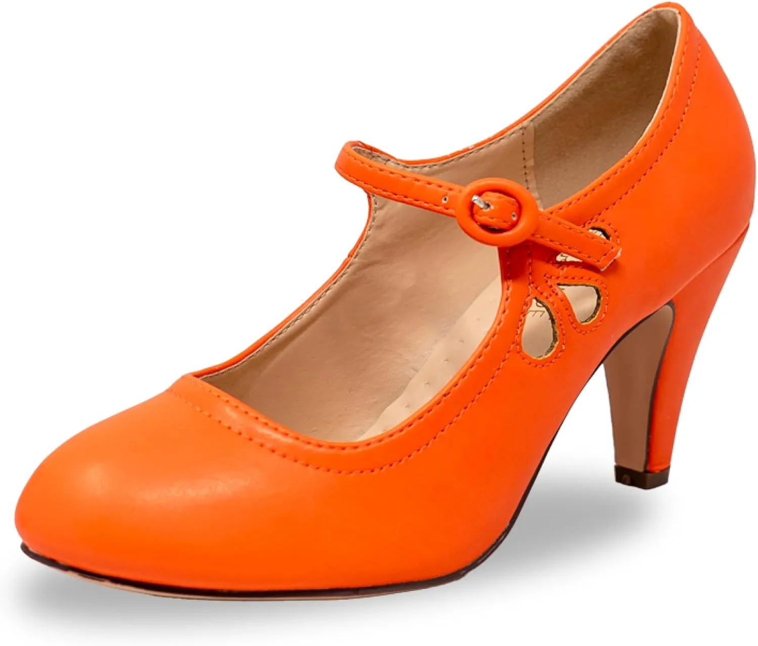 Chase & Chloe Kimmy-21 Women's Round Toe Pierced Mid Heel Mary Jane Style Dress Pumps
