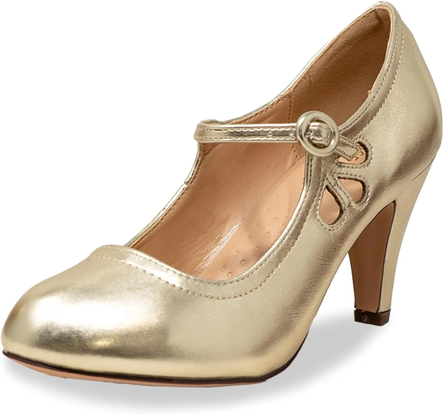 Chase & Chloe Kimmy-21 Women's Round Toe Pierced Mid Heel Mary Jane Style Dress Pumps