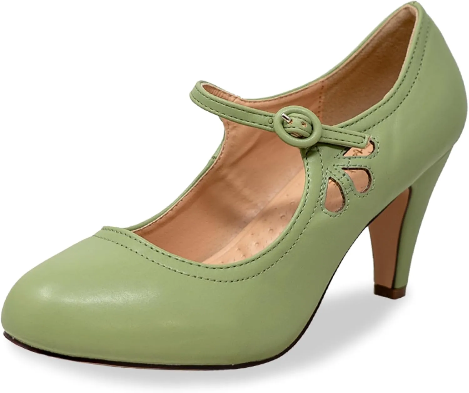 Chase & Chloe Kimmy-21 Women's Round Toe Pierced Mid Heel Mary Jane Style Dress Pumps