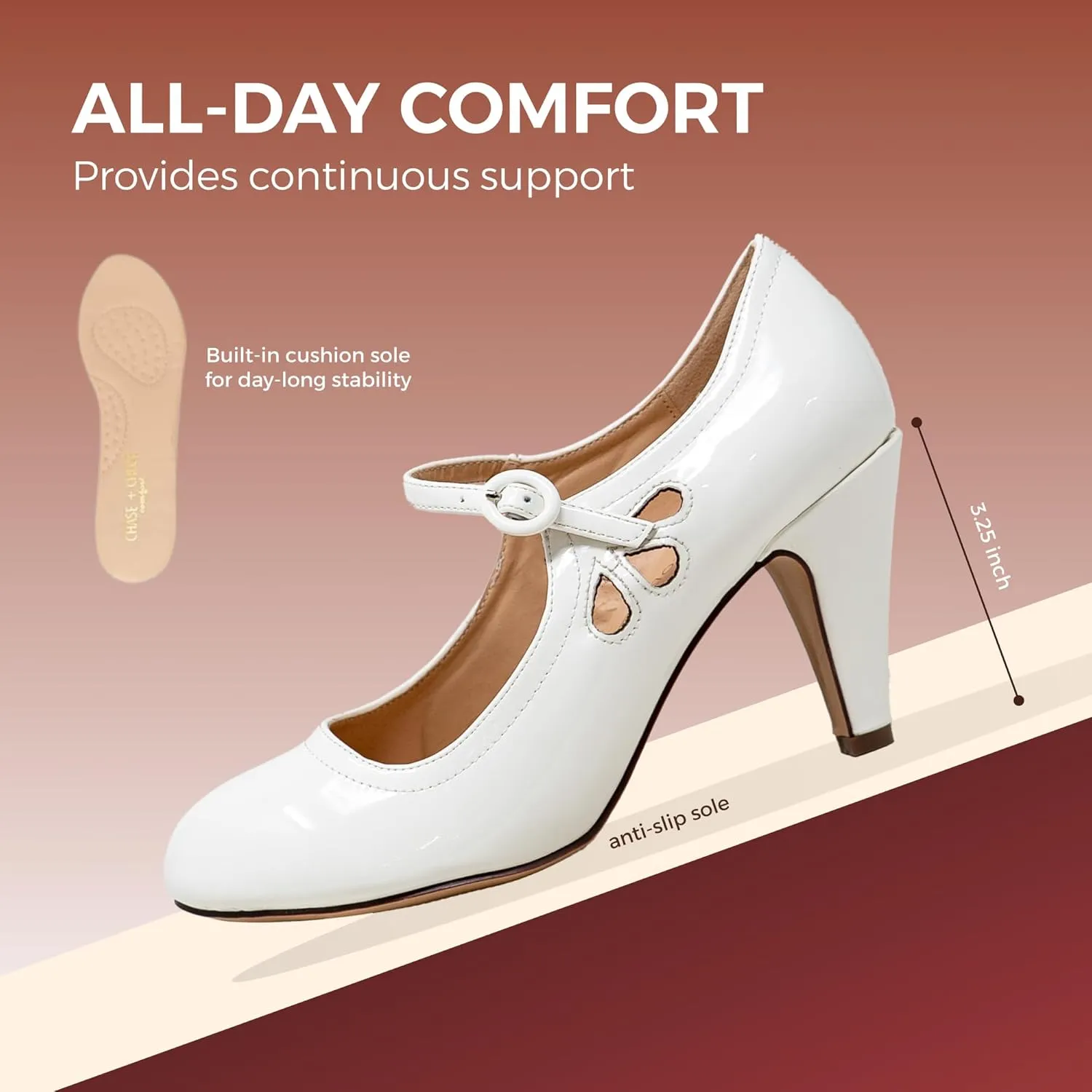 Chase & Chloe Kimmy-21 Women's Round Toe Pierced Mid Heel Mary Jane Style Dress Pumps