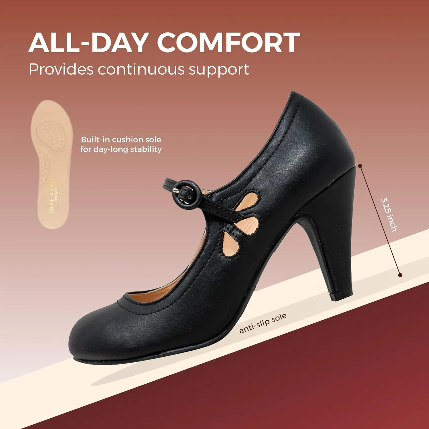 Chase & Chloe Kimmy-21 Women's Round Toe Pierced Mid Heel Mary Jane Style Dress Pumps