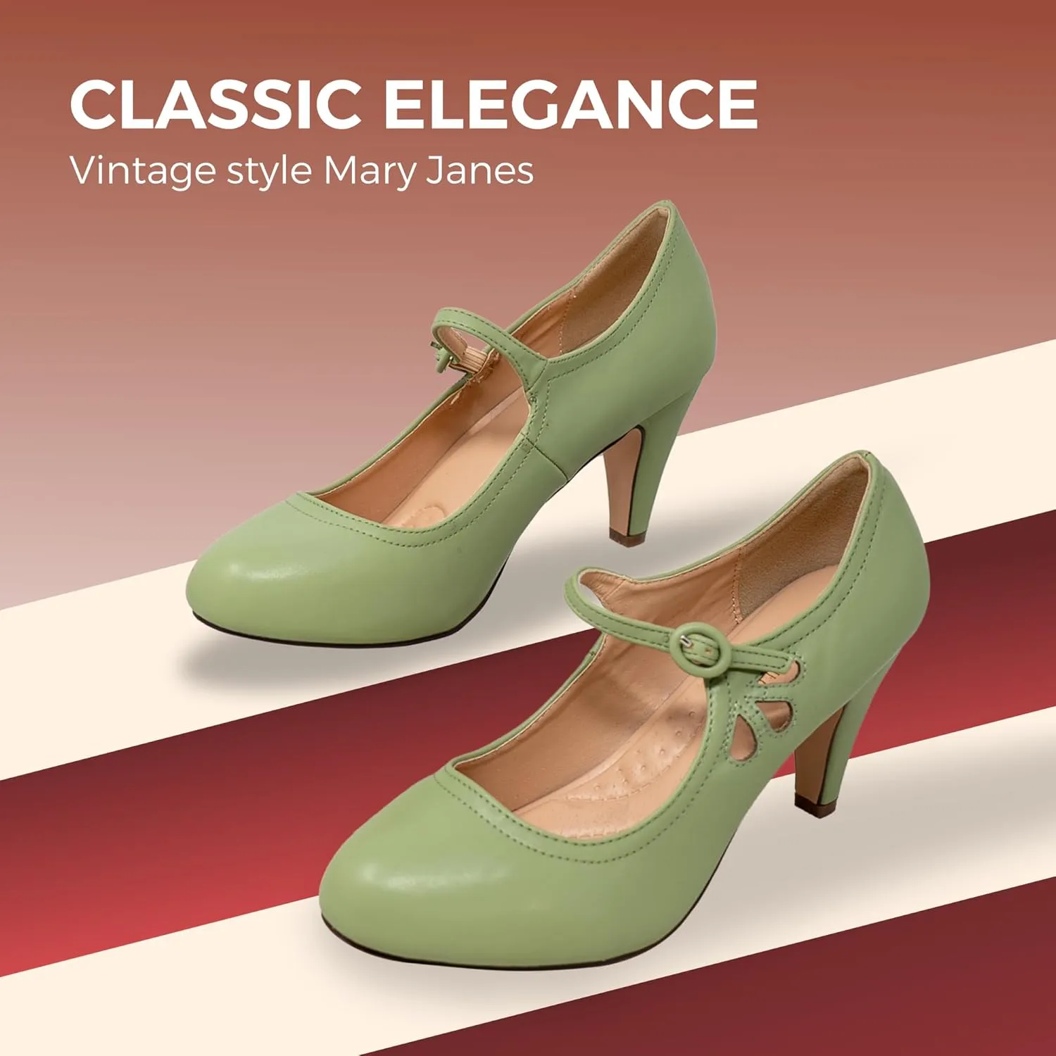Chase & Chloe Kimmy-21 Women's Round Toe Pierced Mid Heel Mary Jane Style Dress Pumps