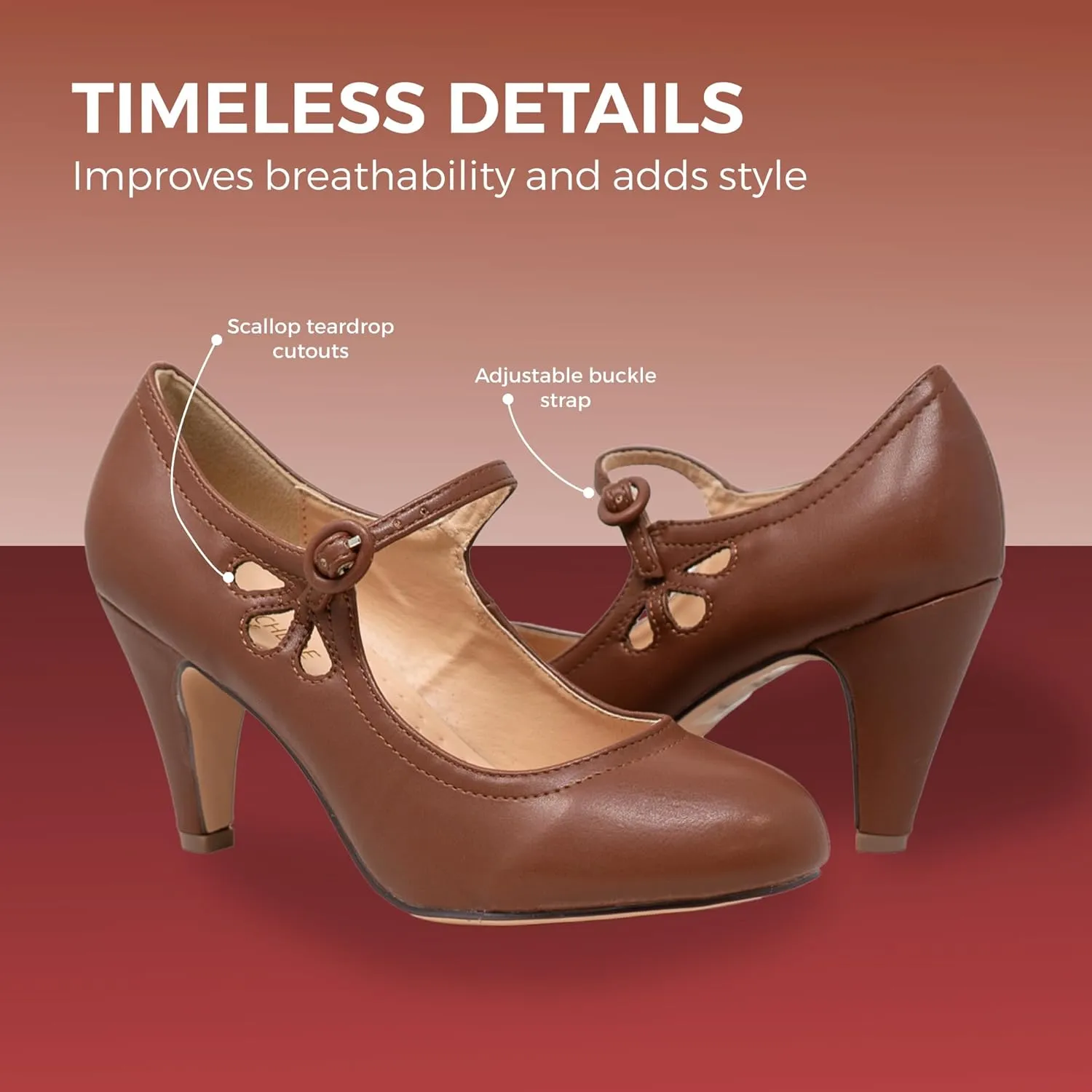 Chase & Chloe Kimmy-21 Women's Round Toe Pierced Mid Heel Mary Jane Style Dress Pumps
