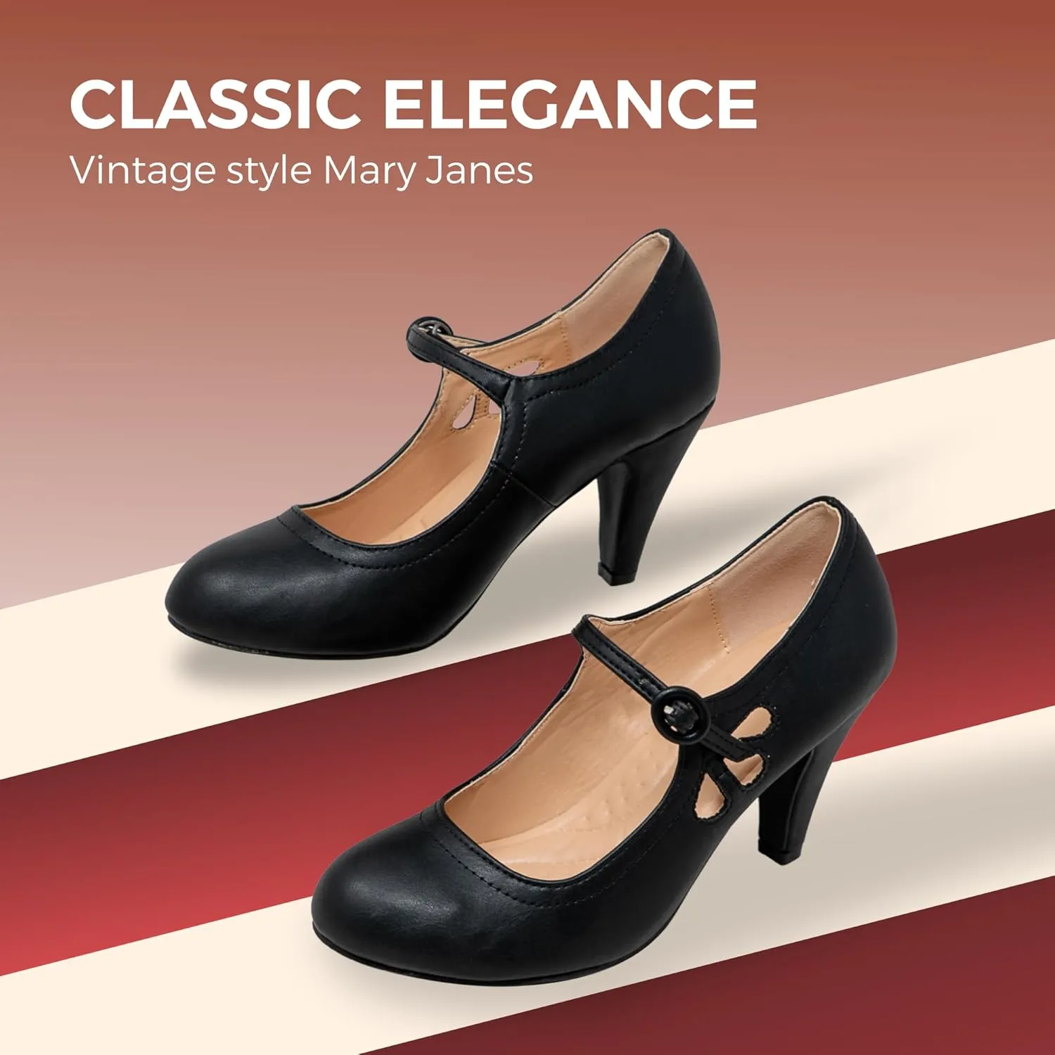 Chase & Chloe Kimmy-21 Women's Round Toe Pierced Mid Heel Mary Jane Style Dress Pumps