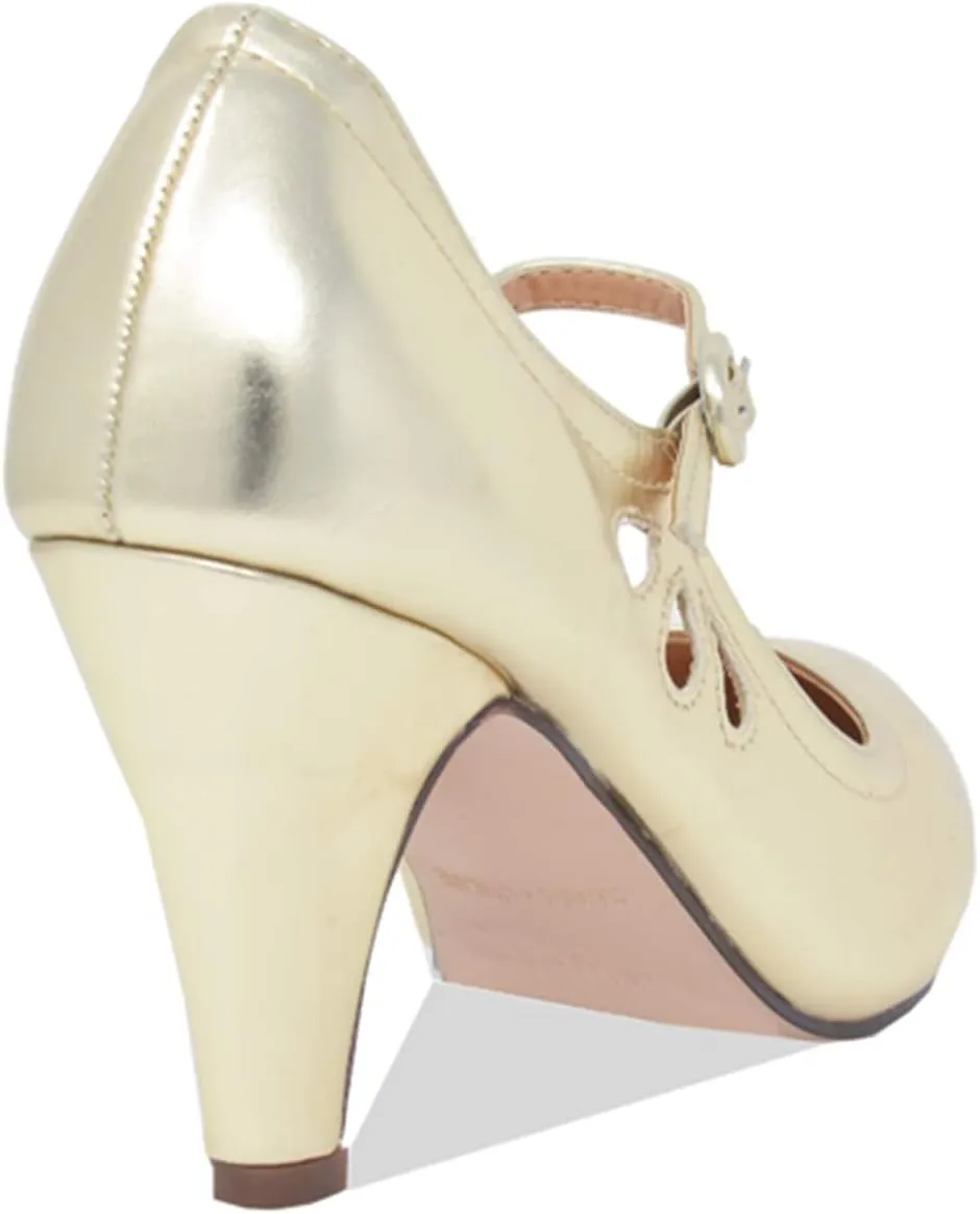 Chase & Chloe Kimmy-21 Women's Round Toe Pierced Mid Heel Mary Jane Style Dress Pumps