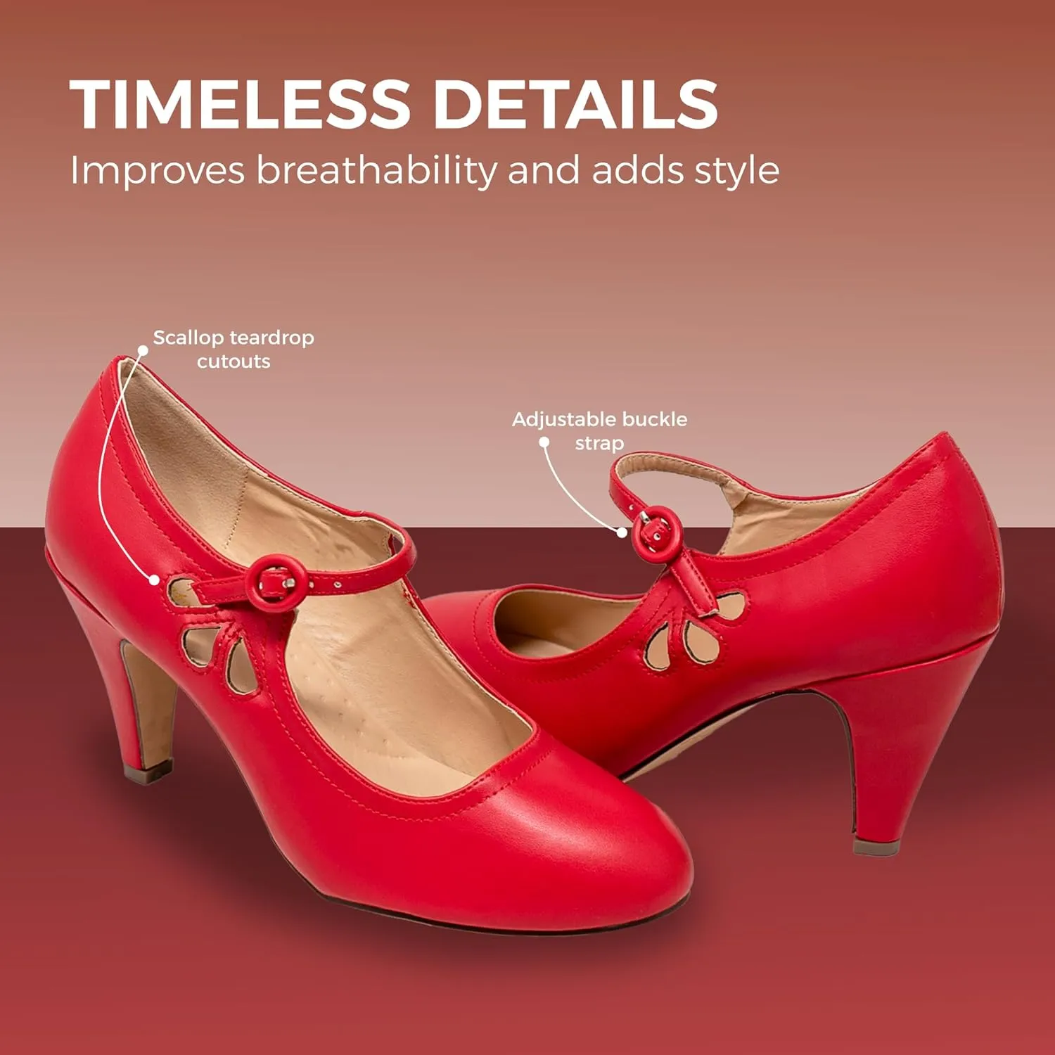 Chase & Chloe Kimmy-21 Women's Round Toe Pierced Mid Heel Mary Jane Style Dress Pumps