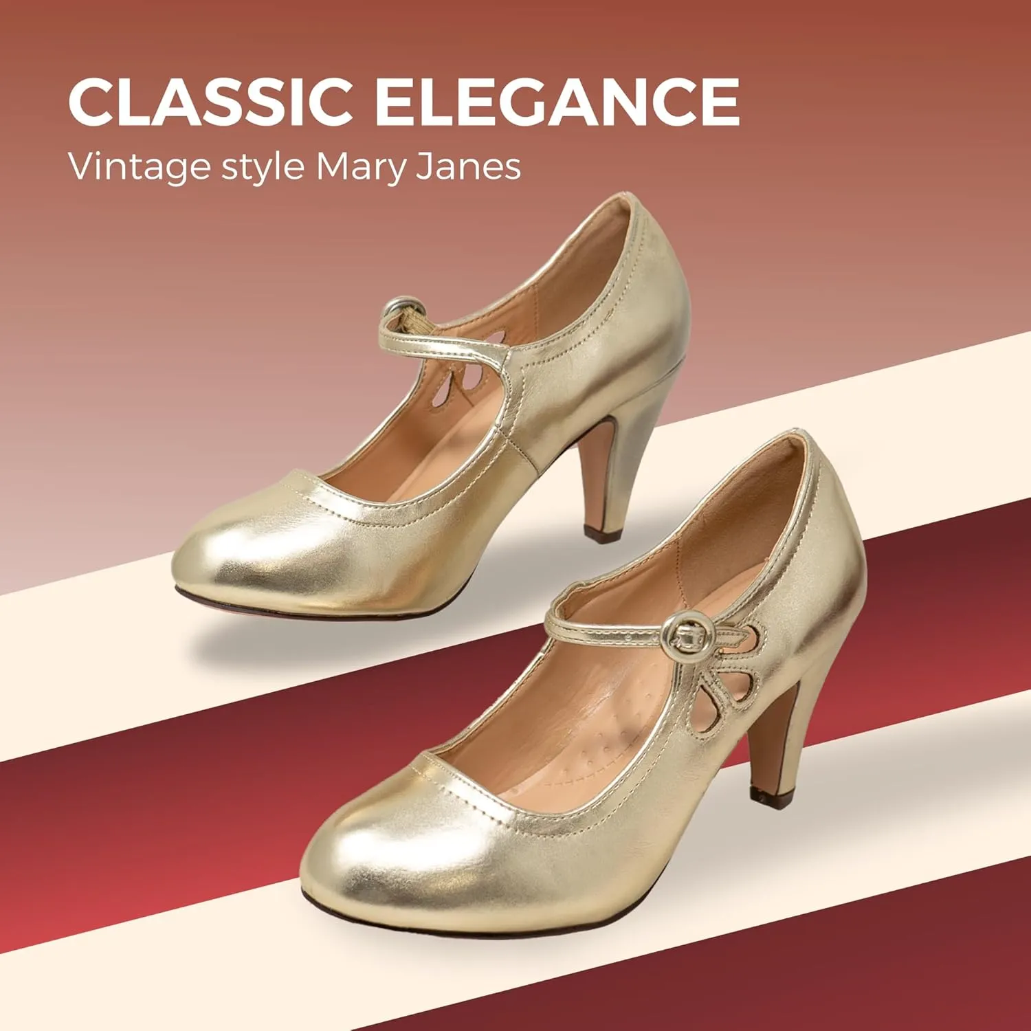 Chase & Chloe Kimmy-21 Women's Round Toe Pierced Mid Heel Mary Jane Style Dress Pumps