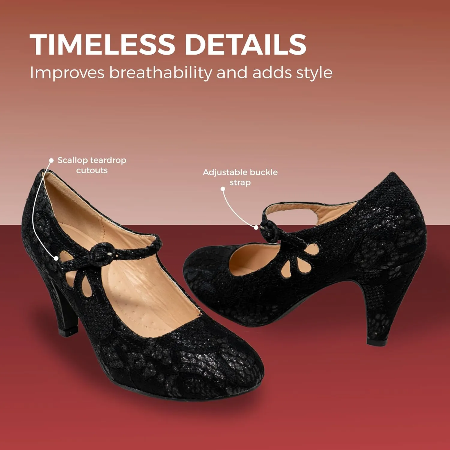 Chase & Chloe Kimmy-21 Women's Round Toe Pierced Mid Heel Mary Jane Style Dress Pumps